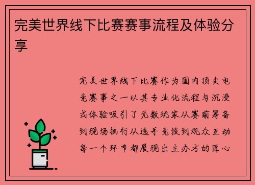 完美世界线下比赛赛事流程及体验分享